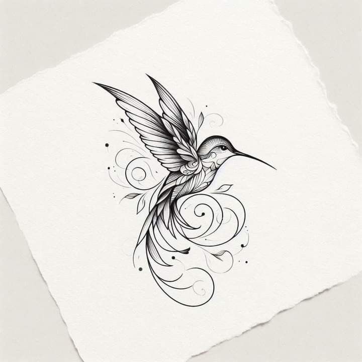 a bird with swirls on it's wings flying in the air, and surrounded by