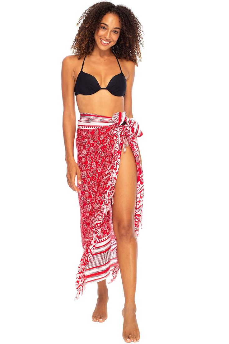 VIBRANT PRINT. Trimmed with boho fringe on two sides, it has a fun tropical look COCONUT SHELL INCLUDED FOR EASY TYING. Generously sized at 67” x 45”, this swimsuit coverup will fit most figures. Sarongs for women are perfect for the beach, poolside, a cruise, backyard party, or dress it up for a summer night out WEAR YOUR SARONG IN A VARIETY OF WAYS! Wear as a bathing suit bikini cover up, a comfortable wrap skirt, sexy pareo dress, sleeveless kimono or as a beautiful shawl. Also makes a fun be Pareo Dress, Tropical Skirt, Sleeveless Kimono, Bamboo Print, Colorful Wall Hanging, Wrap Swimsuit, Sarong Wrap, Sarong Skirt, Swimsuit Beach