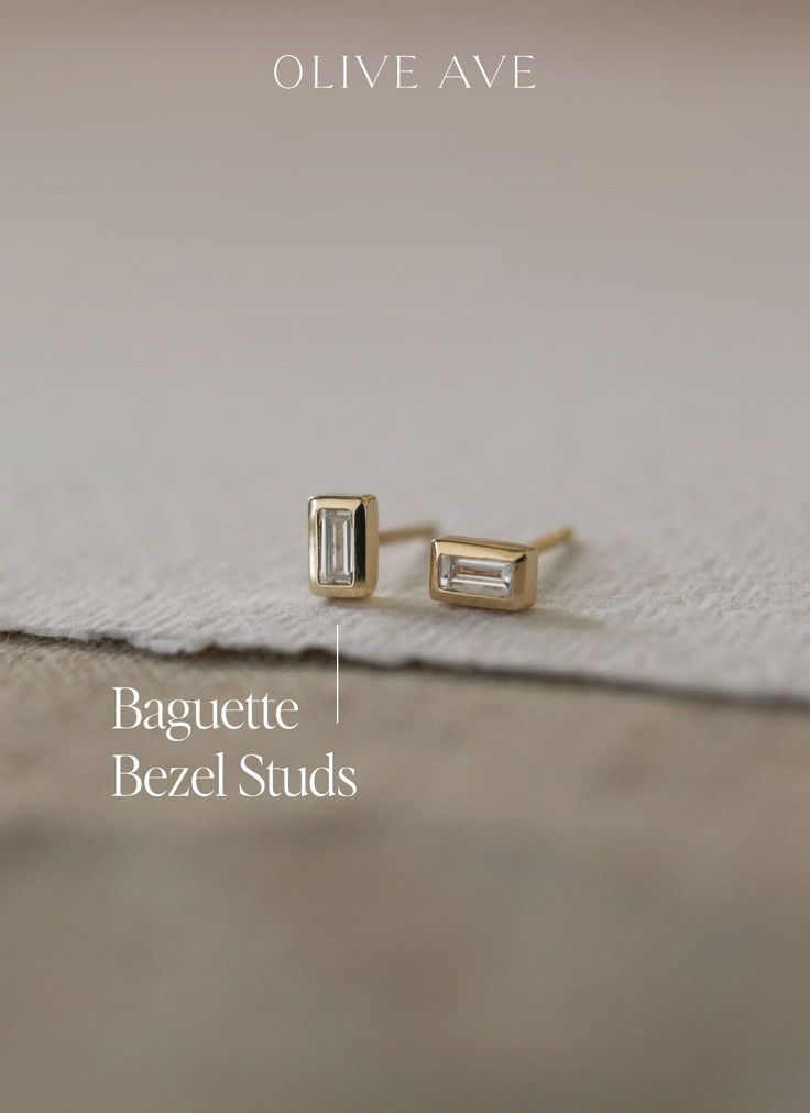 14K Yellow Gold | Baguette Bezel Studs are earrings featuring lovely straight baguette stones in a bezel setting with friction backs. Offered in two sizes. Gold Accent, Baguette Cut, Bezel Diamond, Jewelry Companies, Everyday Jewelry, Perfect Ring, Lab Diamonds, High Quality Jewelry, Bezel Setting