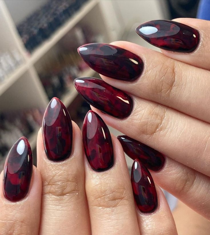 26 Ideas for Fall Nail Colors 2024 | OPI, DND Gel & More Vampy Nails, Fall Nail Art Ideas, Red Chrome Nails, Vampire Nails, Gothic Nails, Goth Nails, Animal Print Nails, Black Nail, Dark Nails