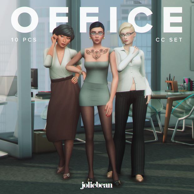 three women standing next to each other in front of a computer screen with the words office on it