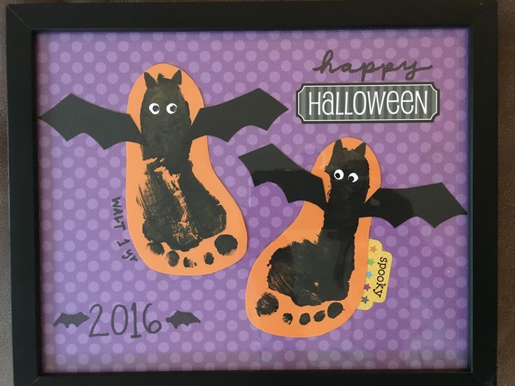 two halloween pictures in a black frame with purple background and white polka dots on the bottom