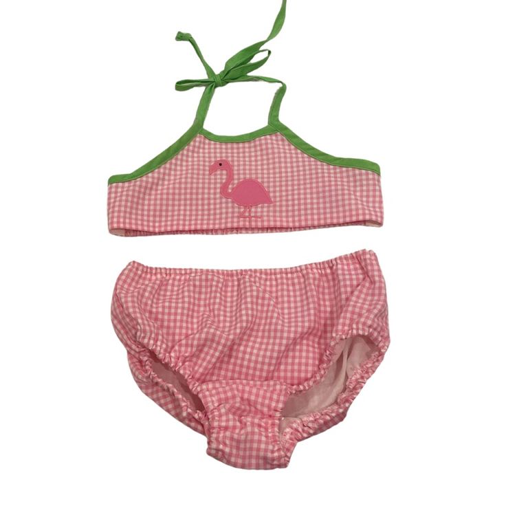 Funtasia Too Flamingo Pink Gingham Bikini Size 5 New Without Tags Playful Pink Swimwear For Poolside, Playful Pink Swimwear For Playwear, Pink Flamingo Print Swimwear For Poolside, Pink Flamingo Print Swimwear For Spring, Fitted Flamingo Print Swimwear, Flamingo Print Fitted Swimwear, Cute Pink Tankini For Spring, Pink Tankini For Playwear During Beach Season, Fitted Gingham Playful Swimwear