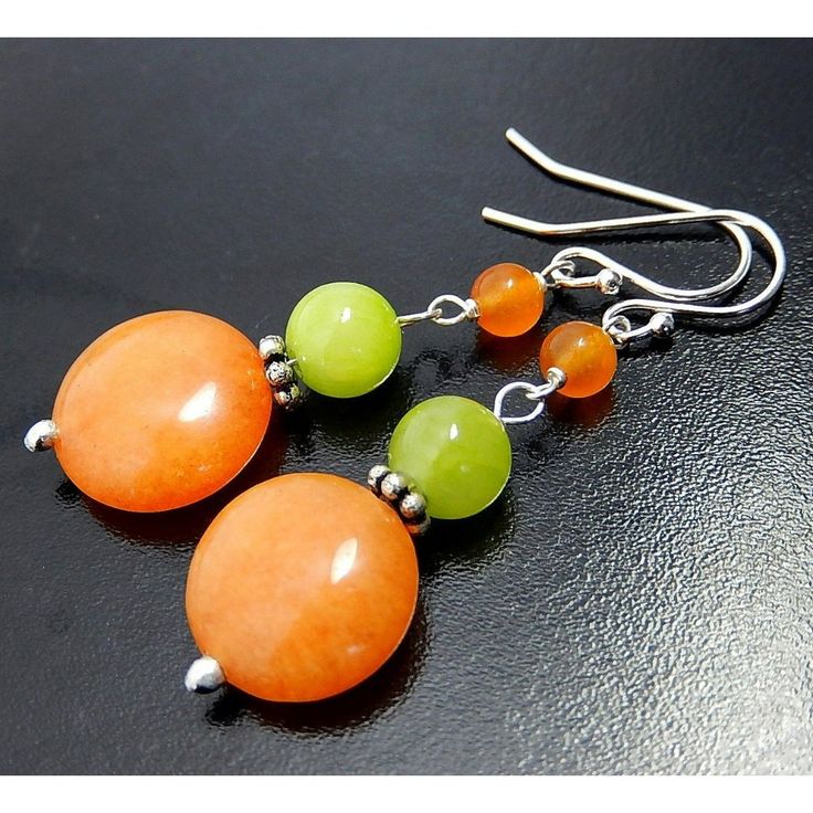 The Bright Orange Earrings Are Composed Of Orange Quartzite And Lime Green Quartz . The Beads Have Been Wire Wrapped With Sterling Silver Wire And Handmade Sterling Silver Head Pins. The Earrings Dangle 1.25 Inches From The Ear And Have Sterling Silver French Ear Wires. Elegant Orange Earrings With Natural Stones, Orange Round Earrings For Summer, Elegant Handmade Orange Beaded Earrings, Handmade Elegant Orange Beaded Earrings, Orange Dangle Earrings With Natural Stones, Elegant Orange Beaded Earrings For Summer, Orange Beaded Earrings For Summer, Orange Natural Stones Drop Earrings, Orange Natural Stone Drop Earrings