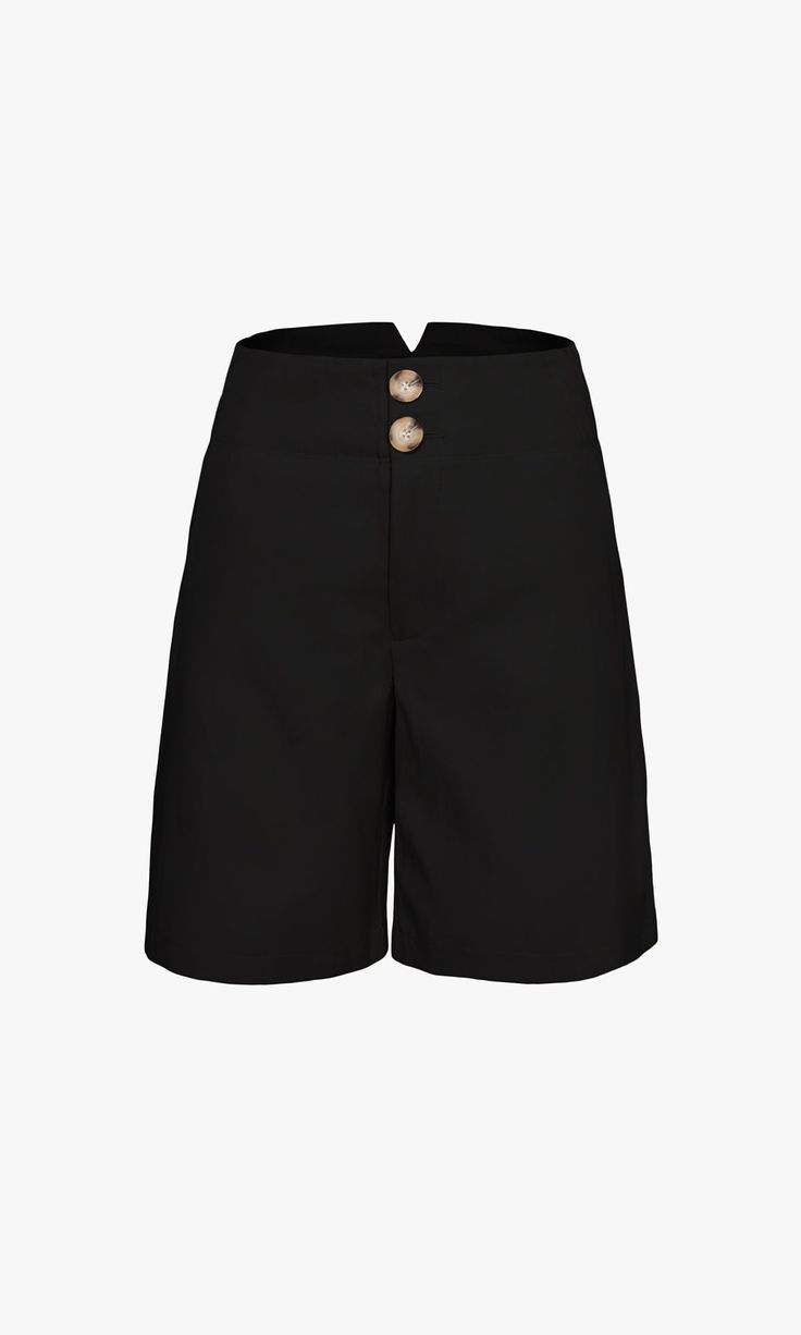 Chic and minimalistic, the Zena shorts has a high waist and a notched back detail at waist. Double buttons at front with concealed zipper fly. This modern shape has a longer inseam. Pockets at side seam. [ size and fit : based on size S ] Waist width at seam: 13 1/2" Hip width: 20 1/8" Inseam: 10" Rise: 11" slat pockets 51% Cotton / 49% Tencel Chic High-waisted Button Closure Shorts, Black High-waisted Belted Shorts, Luxury High-waisted Shorts With Elastic Waistband, Medium Wash High-waisted Shorts With Button Closure, Black High-waisted Shorts With Button Closure, Back Details, High Waisted Shorts, Modern Woman, Zipper