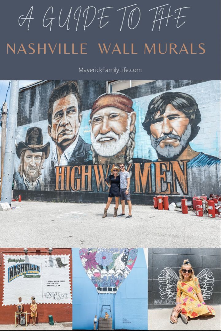 two people standing in front of a mural with the words, a guide to life nashville wall murals