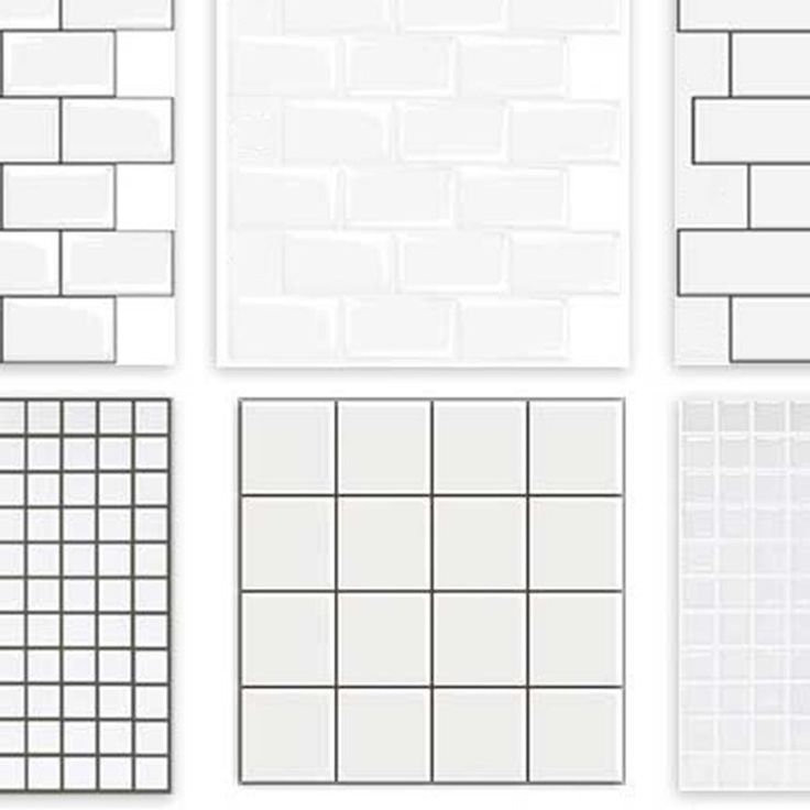 six different white tiles arranged on top of each other, all with squares and rectangles