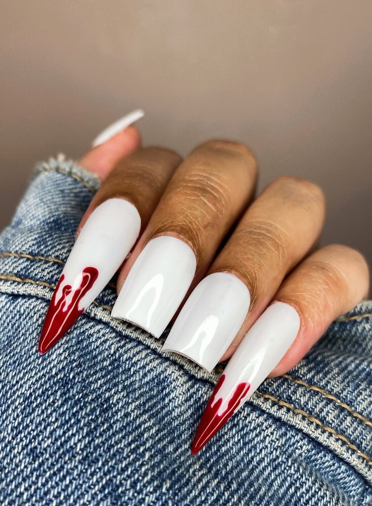 This is a very cute Vampire set. Two nails are stiletto shaped and the others are the short mini square. When purchasing this set, you will receive a nail kit. The nail kit includes a mini nail file, glue and a cuticle pusher. If you have any questions please feel free to message me. CUSTOM SIZING: If you need custom sizing, write me a note with your sizes in the note box which is located in the checkout section when you click on your cart. DO NOT ADD YOUR SIZES TO THE PERSONALIZATION BOX❗️❗️❗️ Vampire Nails, Horror Nails, Goth Nails, Her Nails, Dope Nail Designs, Halloween Nail Designs, Beauty Nail, Fire Nails, Dope Nails