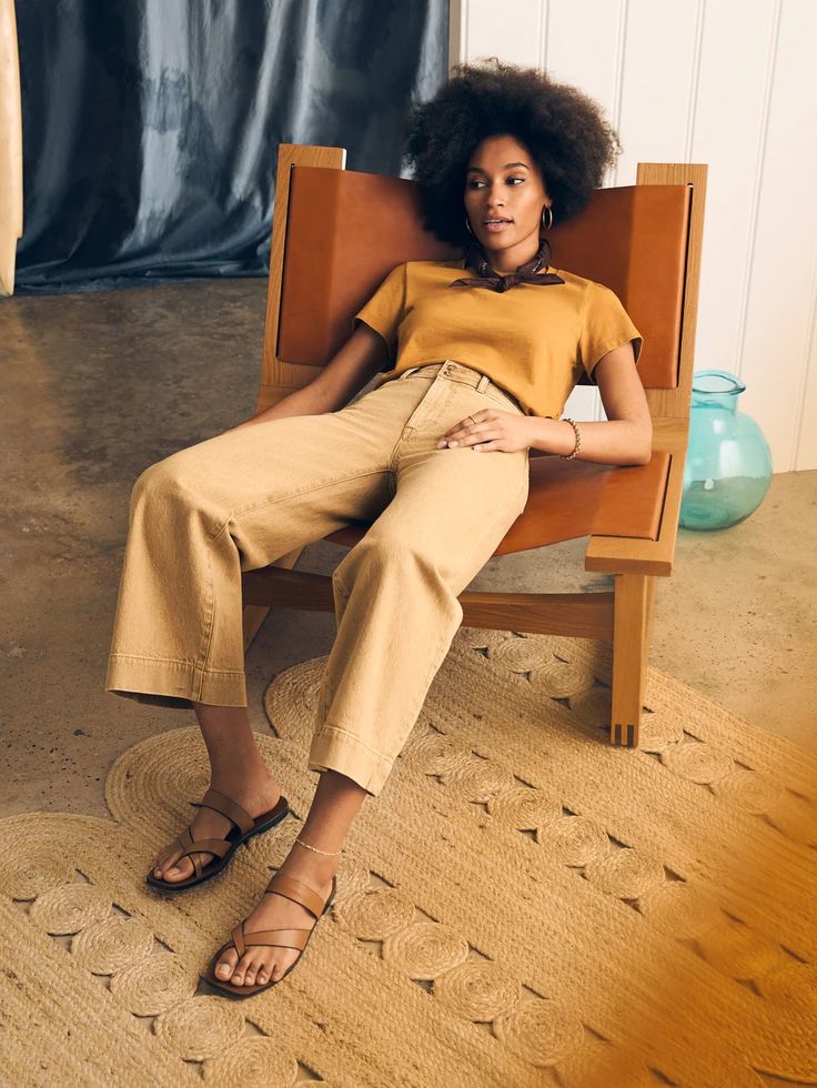 Our new Harbor Crop silhouette features a high rise and wide leg that hits at the ankle for a polished and playful look. The light wash of color – just in time for spring – is created using natural botanical dyes, so that each jean has its own one-of-a-kind character. Fit: High rise wide leg, ankle length. Inseam:27" D Beige Wide Leg Flare Jeans For Fall, Chic Beige Cropped Wide Leg Pants, Beige Wide Leg Flare Jeans For Work, Chic Wide-leg Cropped Jeans For Fall, Chic Cropped Wide-leg Jeans For Fall, Chic Fall Cropped Wide-leg Jeans, Spring Workwear Beige Flare Jeans, Beige Relaxed Fit Flare Jeans, Spring Light Wash Wide Leg Work Pants