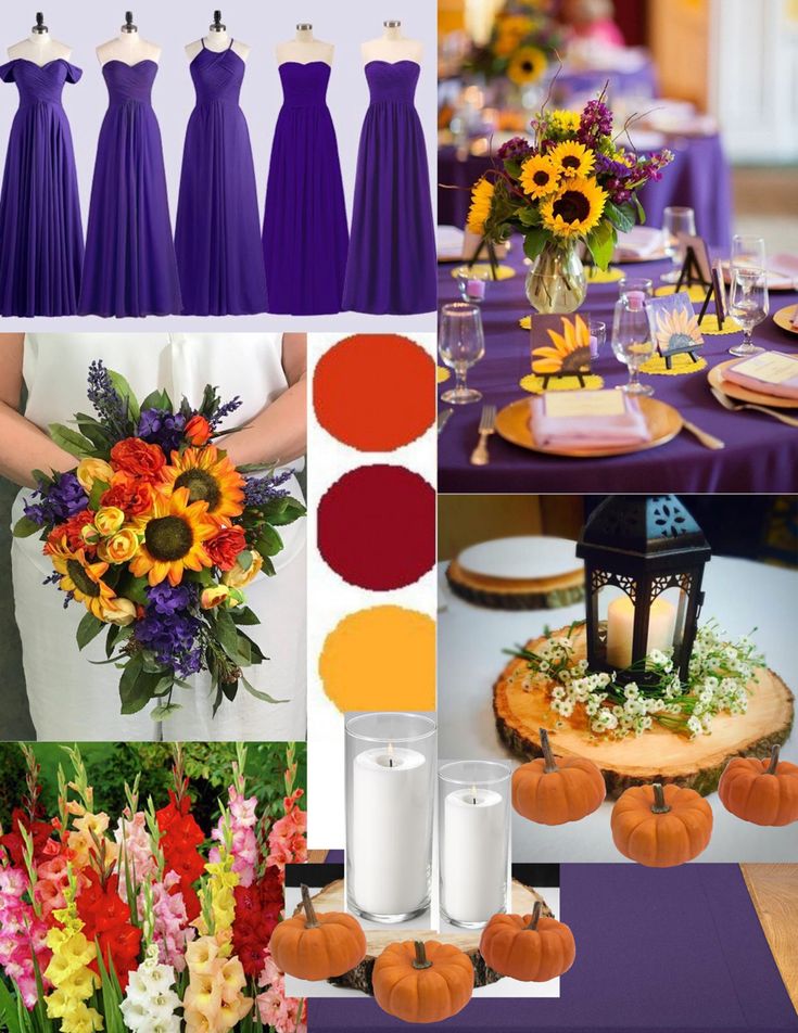 purple and orange wedding color scheme with sunflowers