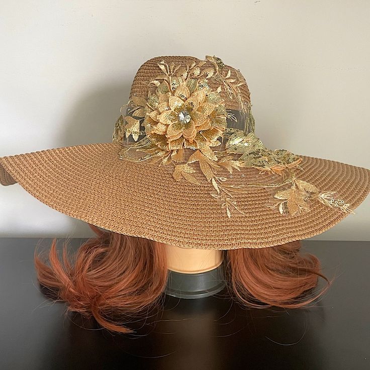 Gorgeous Gold Flower Summer Beach Hat Perfect Summer Hat *Brand New Gorgeous Design *One Size Fits All Reasonable Offers Are Welcomed Gold Straw Hat With Curved Brim For Vacation, Gold Curved Brim Straw Hat For Vacation, Elegant Gold Sun Hat For Vacation, Gold Straw Hat For Beach With Short Brim, Gold Curved Brim Straw Hat For Summer, Gold Fedora Straw Hat For Vacation, Gold Wide Brim Sun Hat For Summer, Gold Vacation Hat With Short Brim, Gold Wide Brim Straw Hat For Summer