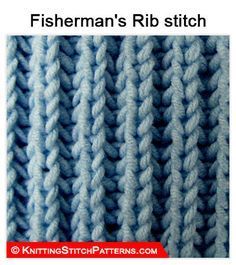 fishman's rib stitch knitting pattern in blue and white with text overlay