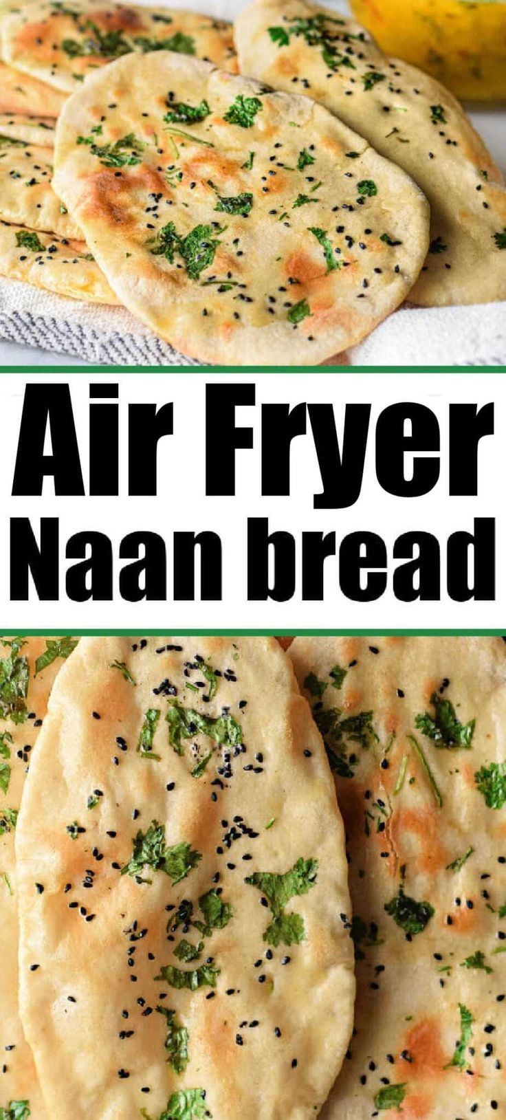 two pictures with different types of bread on them and the words air fryer naan bread