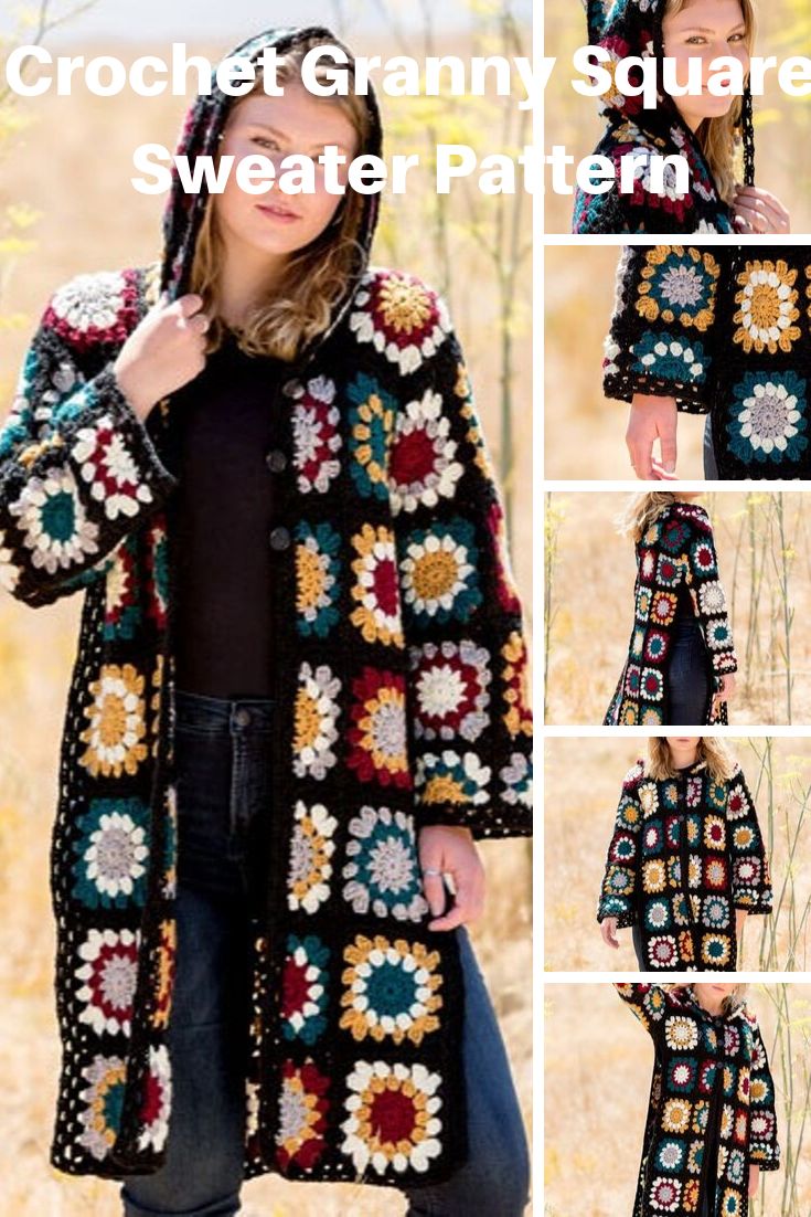 the crochet granny square sweater pattern is shown