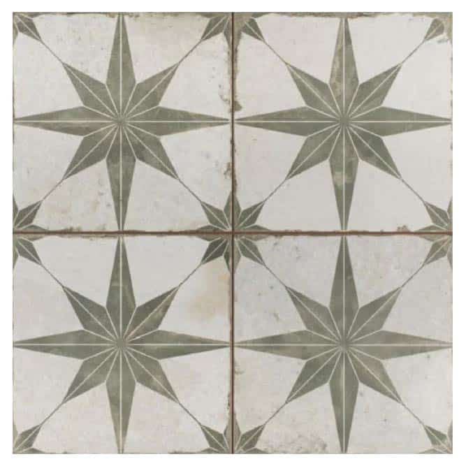 an image of a star pattern on the floor in white and brown colors with black accents