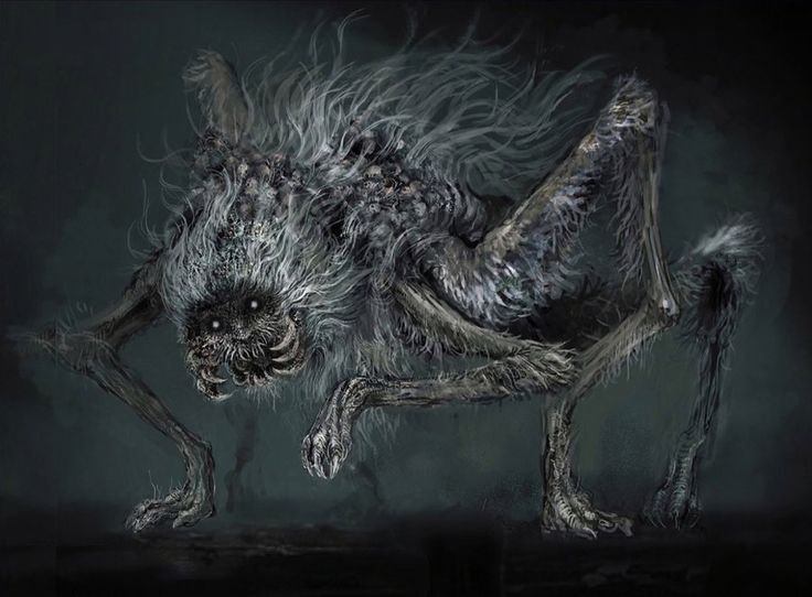 a drawing of a creature with long hair on it's back legs and feet