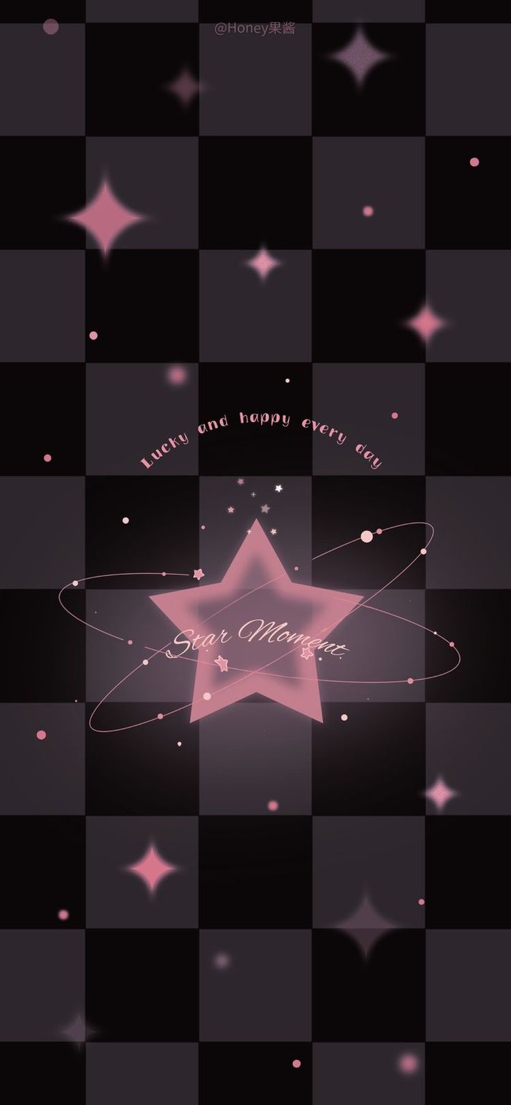 an image of a star on a black and white checkerboard background with the words happy