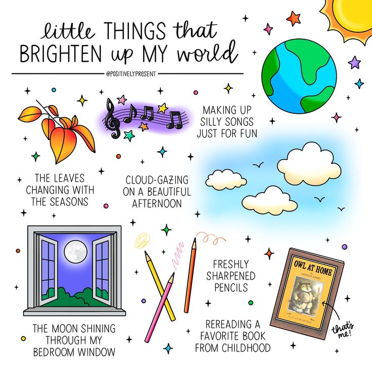 a poster with words and pictures about the things that brighten up my world on it