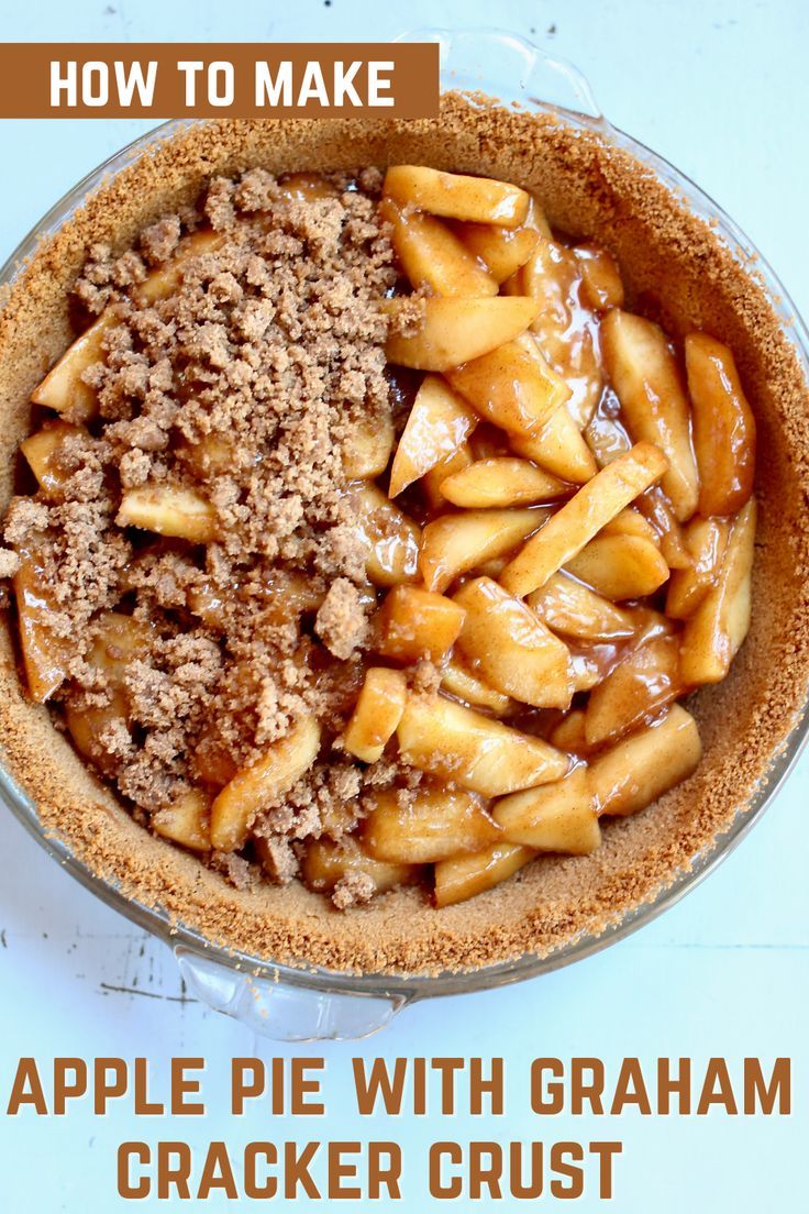 a pie half finished in a graham cracker crust. Graham Cracker Crust Pie Recipes, Gluten Free Graham Cracker Crust, Pie Crust Dessert, Recipe For Apple Pie, Graham Dessert, Graham Cracker Dessert, Pie With Graham Cracker Crust, Graham Pie, Apple Pie Crust