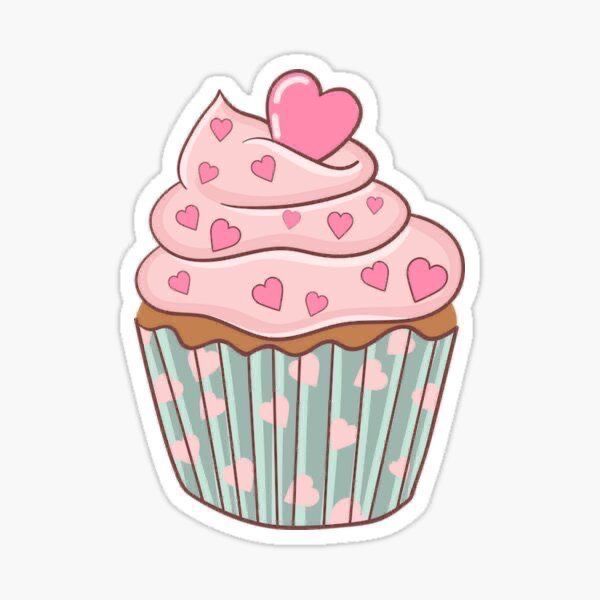 a cupcake with pink frosting and hearts on it sticker is shown in front of a white background