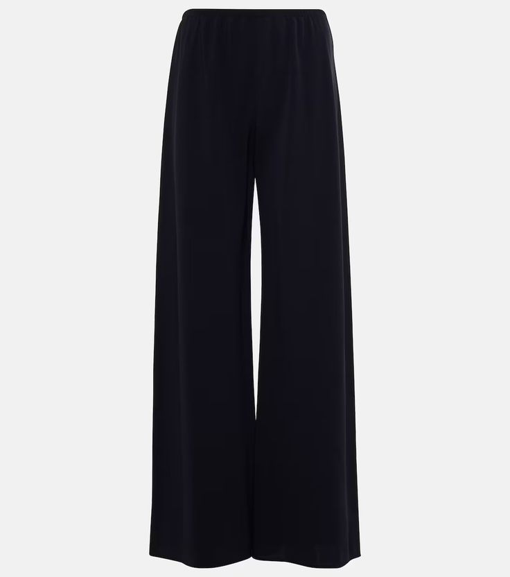 Gala cady wide-leg pants in black - The Row | Mytheresa Formal Viscose Wide Leg Pants, Chic Full-length Wide Leg Viscose Pants, Viscose Evening Trousers, Evening Viscose Trousers, Chic Full Length Wide Leg Viscose Pants, Elegant Wide-leg Culottes With Elastic Waistband, Chic Full Length Viscose Wide Leg Pants, Elegant Wide Leg Culottes With Elastic Waistband, Formal Viscose Wide-leg Pants