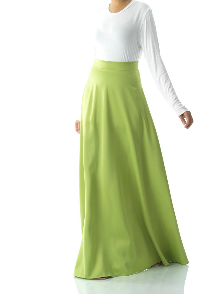 Experience effortless elegance with this luxurious satin maxi skirt, perfect for a variety of formal occasions. Its high waist design and invisible zipper provide a flattering silhouette, while the lack of lining adds a touch of daring. For the best fit, size up if you are in between sizes. At 42 inches long, this skirt exudes sophistication and grace. Hand wash for lasting perfection. Stretch Satin Maxi Dress For Gala, Spring Formal Satin Maxi Skirt, Chic Lined Maxi Skirt, Chic Solid Color Maxi Skirt With Lining, Satin Finish Maxi Dress, Satin Finish Full-length Maxi Dress, Fitted Satin Pleated Maxi Skirt, Chic Silk Maxi Skirt With Satin Finish, Chic Fitted Floor-length Maxi Skirt