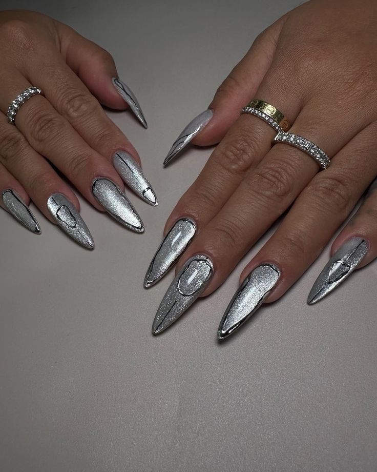 Cateyes Nails Design, Cateyes Nails, Cateye Nails, Nail Tutorial, Minimal Nails, Gray Nails, Cherry Earrings, Spring 2025, Cat Eye Nails