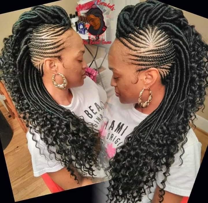 Faux Locs Mohawk Styles, Mohawk Braid Styles, Mohawk Braids, Braided Mohawk, Braided Mohawk Hairstyles, Braids With Shaved Sides, Mohawk Styles, Crochet Styles, Shaved Side Hairstyles