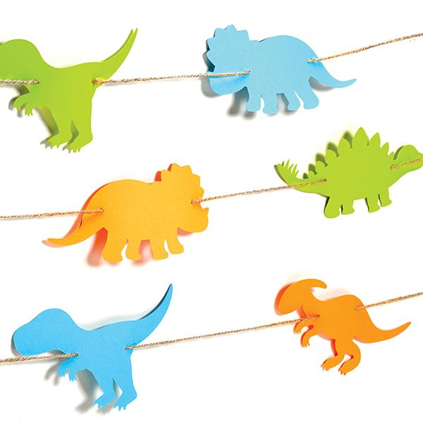 colorful paper dinosaurs are hanging on clothes pins