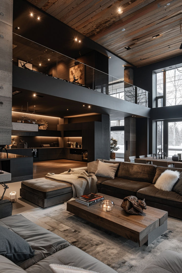 Home decor and furniture Luxury Loft Apartment, Dark Living Rooms, Design Hacks, Deco Studio, Mode Turban, Loft Interiors, Living Room Design Inspiration, Living Room Loft, Bali Style