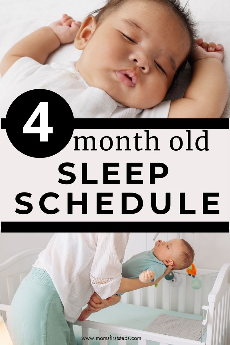 a baby sleeping in a crib with the words, 4 month old sleep schedule