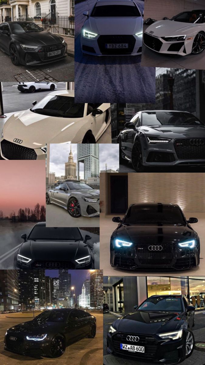 many different cars are shown in this collage, including one black car and the other white