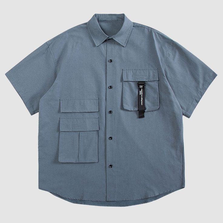 Features: Unisex Detailed craftsmanship Multi-pocket design Button-front closure Soft and breathable Material: 100% Cotton Pocket Shirts, Costume Bags, Top Streetwear Brands, Aelfric Eden, Preppy Aesthetic, Short Sleeve Shirts, Trendy Shirts, Urban Wear, Pocket Shirt