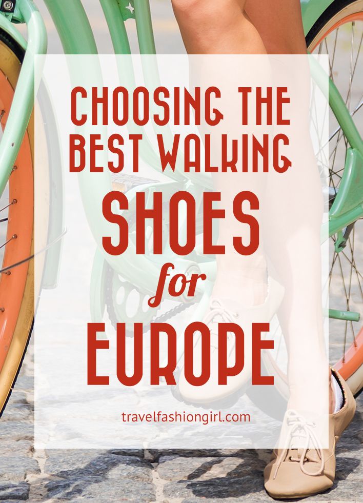 a woman standing next to a bike with the words choosing the best walking shoes for europe