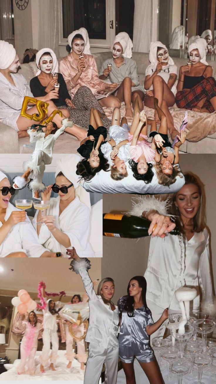 the collage shows people dressed in costumes and posing for pictures with wine glasses on their heads