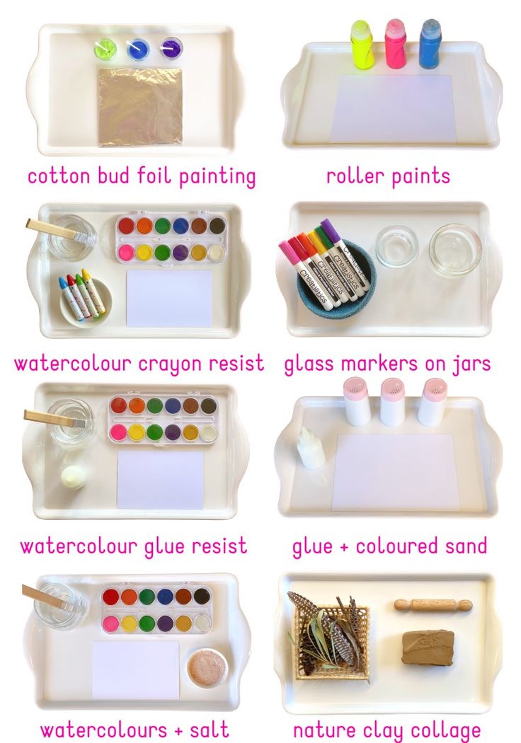 the instructions for painting with watercolors, glue and other crafting supplies on a tray