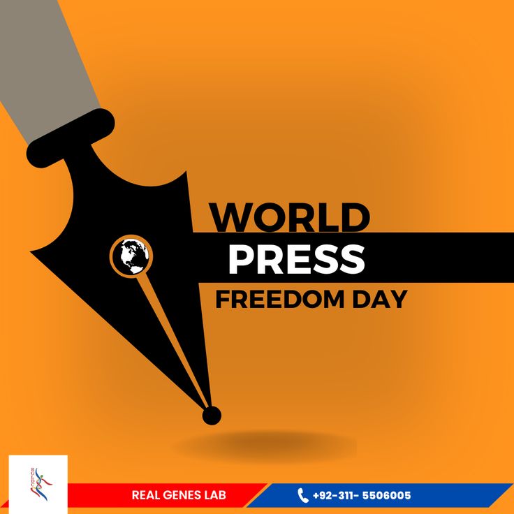 a poster with the words world press freedom day written in black on an orange background