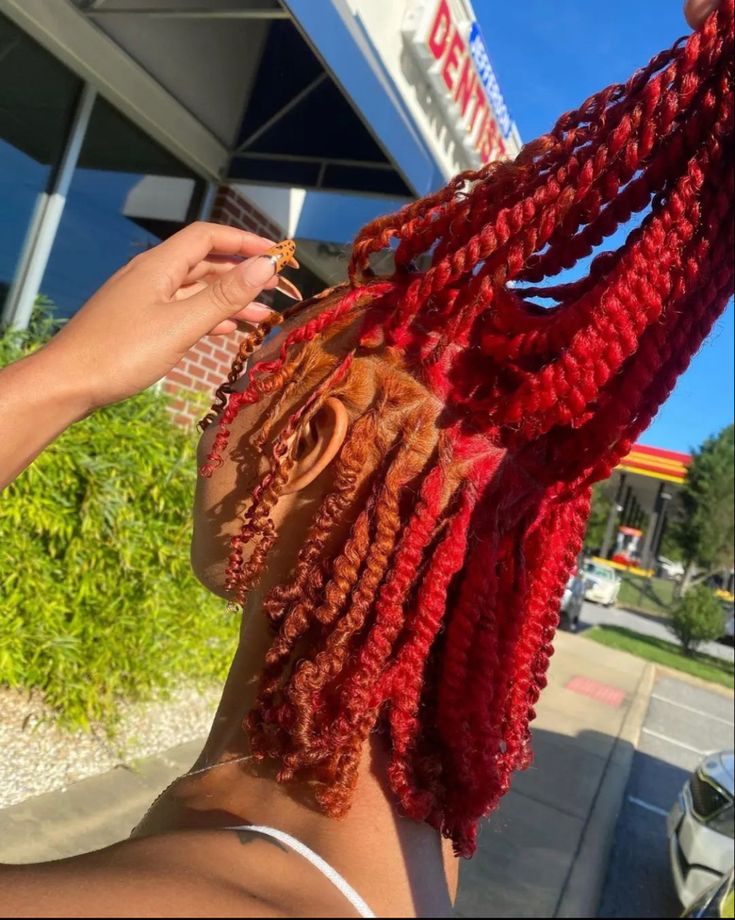 Blonde And Red Soft Locs, Red And Orange Locs Black Women, Colors To Dye Your Dreads, Orange And Pink Locs, Red And Ginger Locs, Red And Orange Locs, Red And Blonde Locs Black Women, Ginger And Red Locs, Locs Color Combo