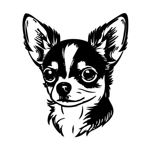 a black and white drawing of a dog's face