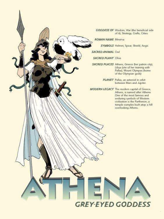 an image of a woman with a bird on her shoulder and the words athena written