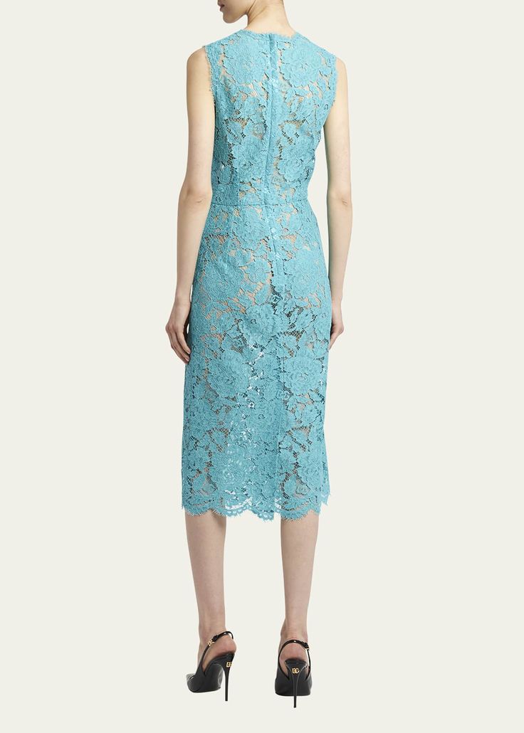 Dolce&Gabbana Floral Lace Midi Dress - Bergdorf Goodman Evening Midi Dress With Delicate Lace, Sleeveless Evening Dress With Delicate Lace, Elegant Sleeveless Midi Dress With Delicate Lace, Tea-length Scalloped Lace Dress, Fitted Tea Length Dress With Scalloped Lace, Fitted Scalloped Lace Tea-length Dresses, Fitted Tea Length Scalloped Lace Dresses, Scalloped Lace Tea-length Dress, Tea Length Scalloped Lace Dress