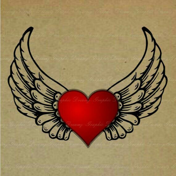 a heart with wings on a piece of paper