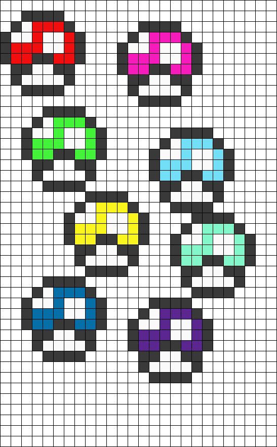 a cross stitch pattern with different colors and shapes on the same piece of fabric, as well as an arrow