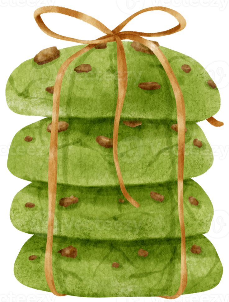 a watercolor drawing of a stack of cookies with a ribbon tied around the top