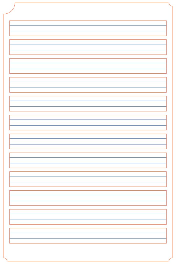 lined paper with blue and orange lines on the bottom, one line has been folded