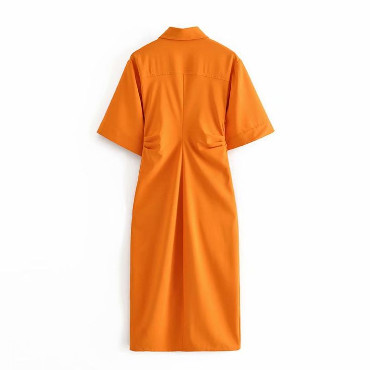 A bold choice for the high-powered woman, our Orange Gathered Half Sleeve Midi Dress will have you radiating confidence from the moment you put it on. Featuring a workwear-inspired collar and full-button closure, decorative gathers at the waist, and wide statement half-sleeves, this modern dress can be worn for any occasion. Summer Dresses Online, Vintage Short, Dress Zipper, Midi Shirt Dress, Midi Dress With Sleeves, Draped Dress, Vintage Shorts, Modern Dress, Sleeves (women)