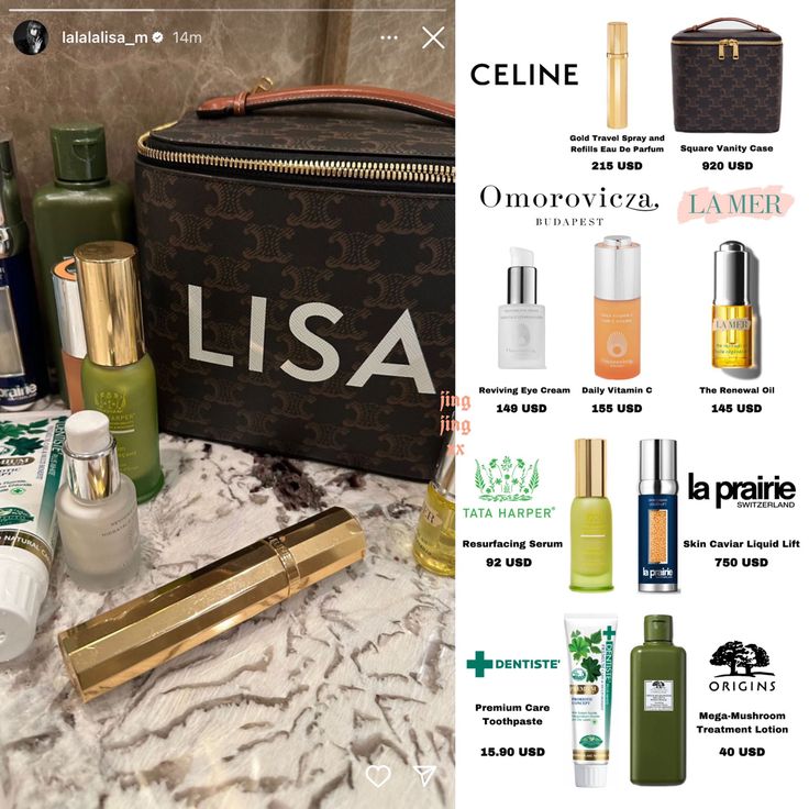 Celine Vanity Case, Celine Makeup Bag, Kpop Skin Care, Lisa Skincare, Kpop Skincare, Asian Skin Care Routine, Chanel Rose, Beauty Treatments Skin Care, Fragrance Lab