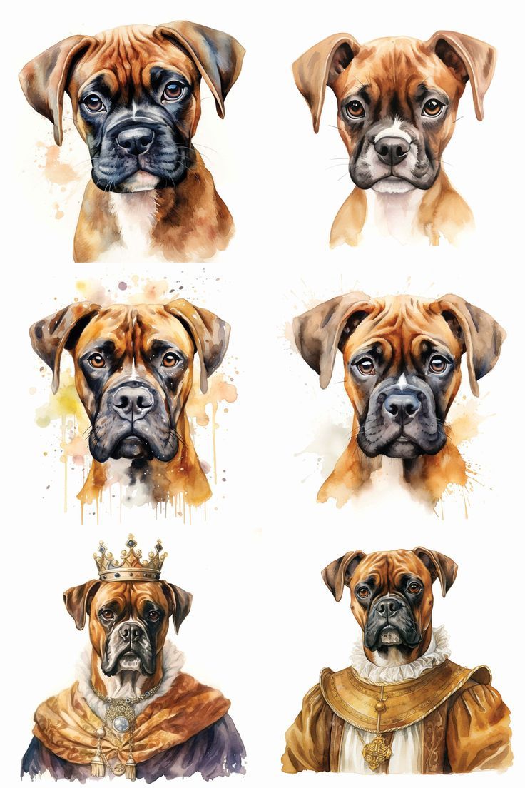 🐶 Boxer Watercolor Portraits. Puppy, adult and royal version. Watercolor dog memorial gift idea. 🎁 Personalized Boxers, Watercolor Dog Portrait, Dog Memorial Gift, Dog Wall Art, Watercolor Portrait, Watercolor Dog, Pembroke Welsh Corgi, Bernese Mountain Dog, Dog Memorial