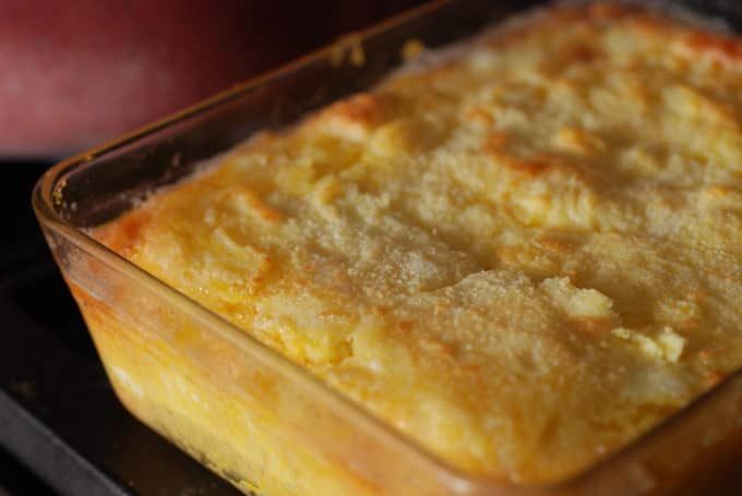 a casserole dish sitting on top of an oven