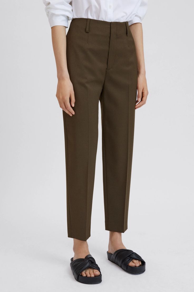 Karlie Trouser | Filippa-k.com Spring Wool Dress Pants For Workwear, Classic Cropped Leg Dress Pants For Office, Solid Wool Dress Pants For Work, Classic Cropped Dress Pants For Workwear, Classic Cropped Leg Dress Pants For Work, Classic Cropped Leg Pants For Business Casual, Classic Cropped Leg Office Bottoms, Classic Cropped Leg Bottoms For Office, Classic Cropped Leg Bottoms For Work